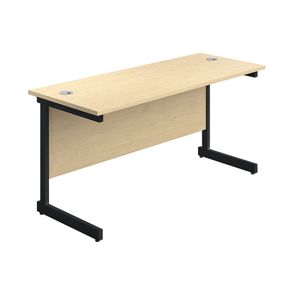 Jemini Rectangular Single Upright Cantilever Desk 1800x600x730mm Maple/Black KF812432