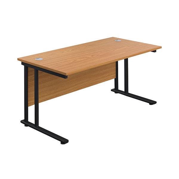 Jemini Rectangular Double Upright Cantilever Desk 1400x800x730mm Nova Oak/Black KF819622