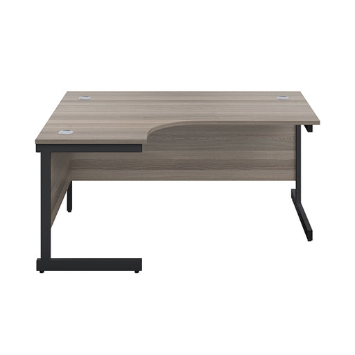 Jemini Radial Left Hand Single Upright Cantilever Desk 1600x1200x730mm Grey Oak/Black KF819646