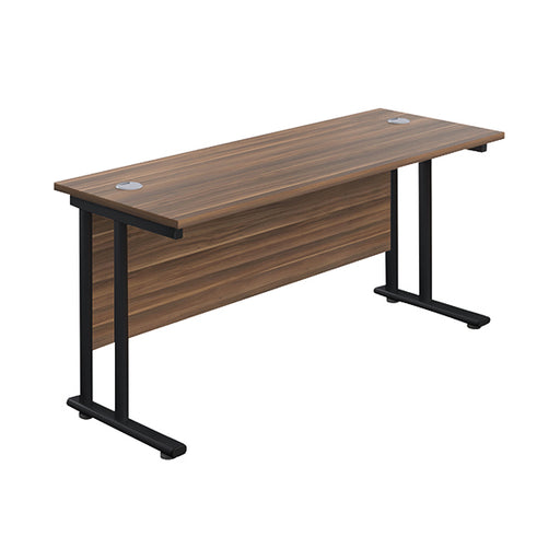 Jemini Rectangular Double Upright Cantilever Desk 1600x600mm Dark Walnut/Black KF819837