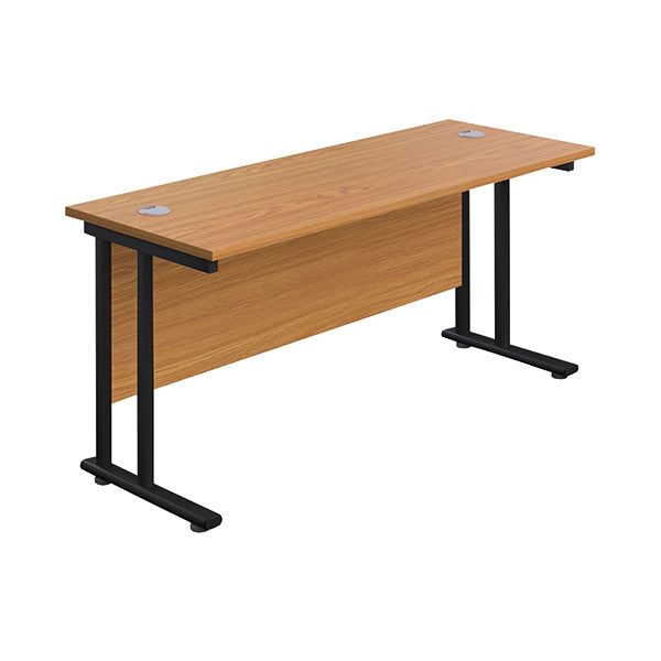 Jemini Rectangular Double Upright Cantilever Desk 1600x600mm Nova Oak/Black KF820116