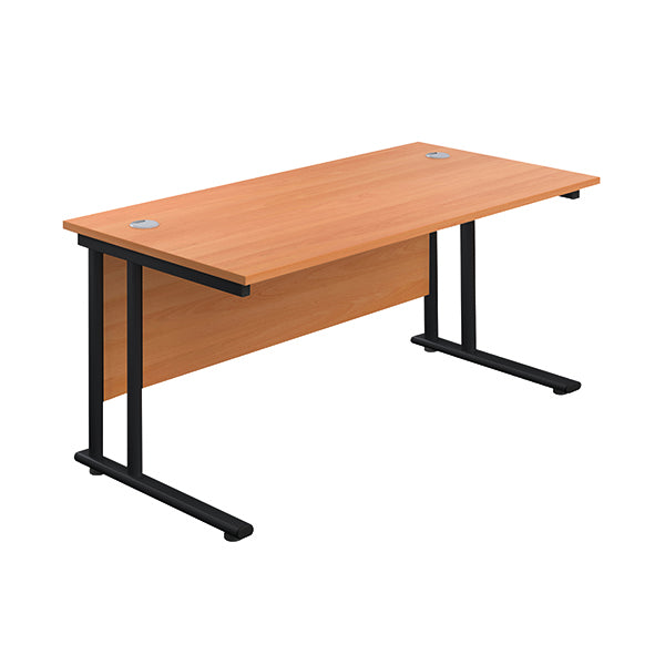 Jemini Rectangular Double Upright Cantilever Desk 1800x800x730mm Beech/Black KF820253