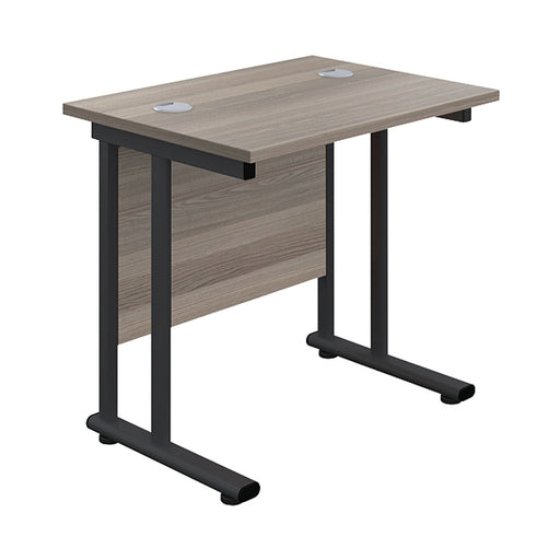 Jemini Rectangular Double Upright Cantilever Desk 800x600x730mm Grey Oak/Black KF820338