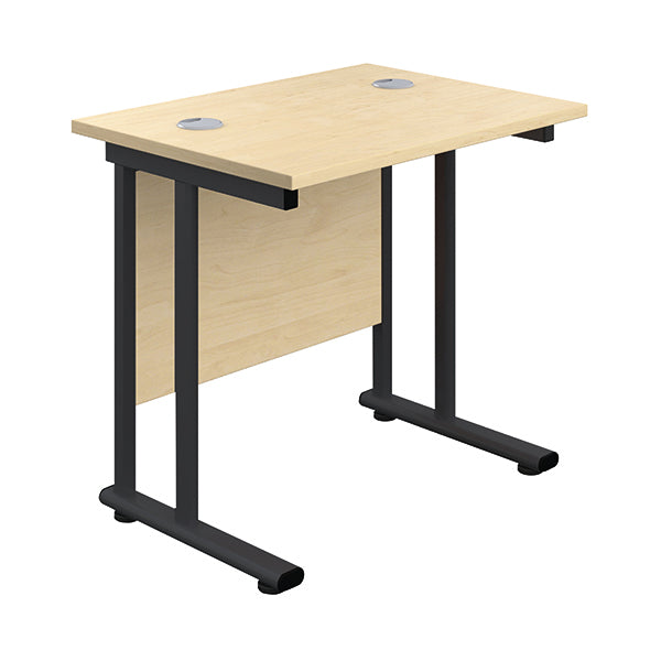 Jemini Rectangular Double Upright Cantilever Desk 800x600x730mm Maple/Black KF820345