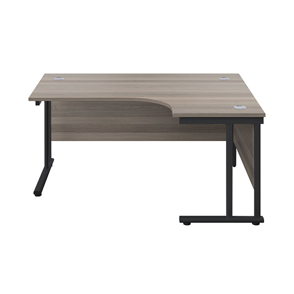 Jemini Radial Right Hand Double Upright Cantilever Desk 1600x1200x730mm Grey Oak/Black KF820451