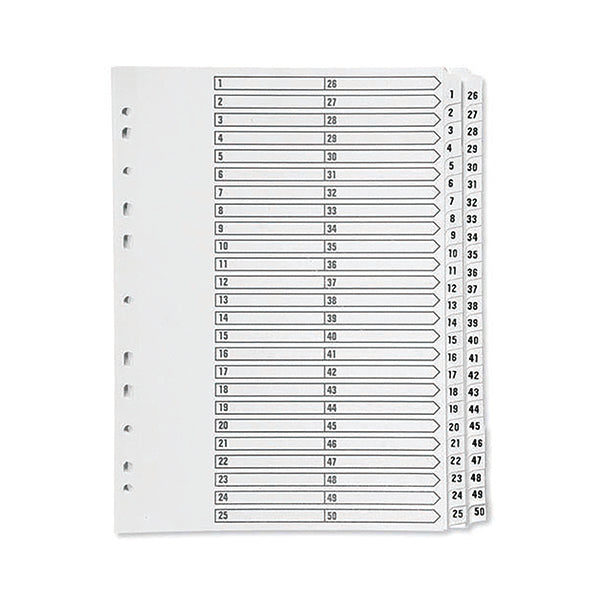 Q-Connect 1-50 Index Multi-Punched Reinforced Board Clear Tab A4 White KF97057