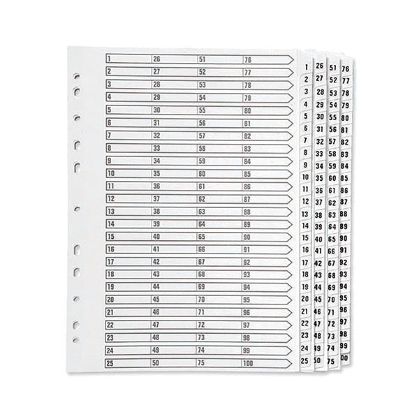 Q-Connect 1-100 Index Multi-Punched Reinforced Board Clear Tab A4 White KF97059