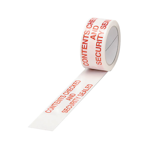 Polypropylene Tape Printed Contents Checked 50mmx66m (Pack of 6)White Red PPPS-SECURITY