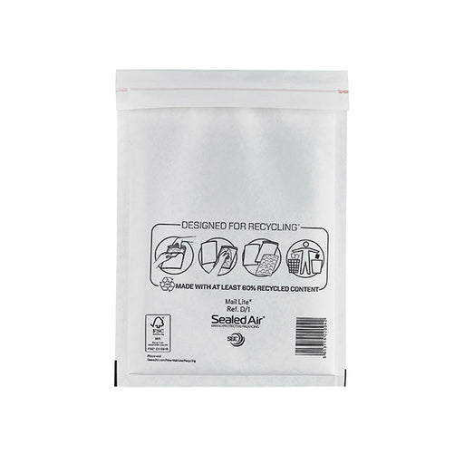 Mail Lite Bubble Postal Bag White D1-180x260 (Pack of 100) 101098082