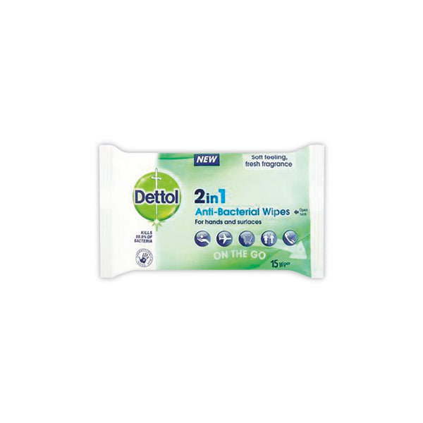 Dettol 2in1 Antibacterial Hand and Surface Wipes 15 Wipes (Pack of 9) 3075819