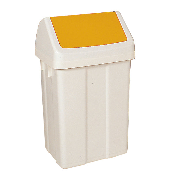 Plastic Swing Top Bin 50 Litre White With Yellow Lid 330353