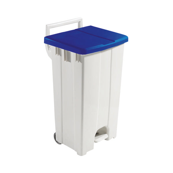 Grey 90 Litre Plastic Pedal Bin With Blue Lid 357003