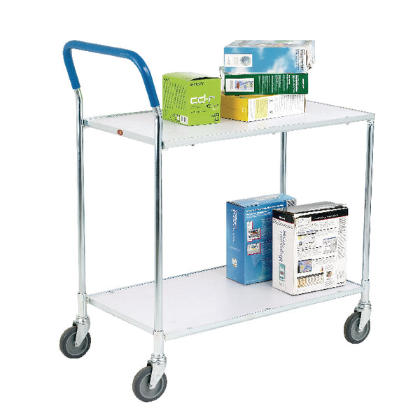 Metallic Grey and White Zinc Plated 2 Tier Service Trolley 375424