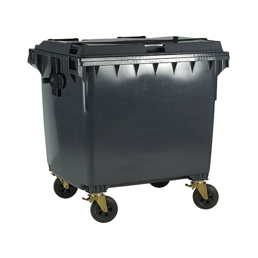 Wheelie Bin With Flat Lid 1100 Litre Grey (Dimensions: H1450 x W1400 x D1200mm) 377396