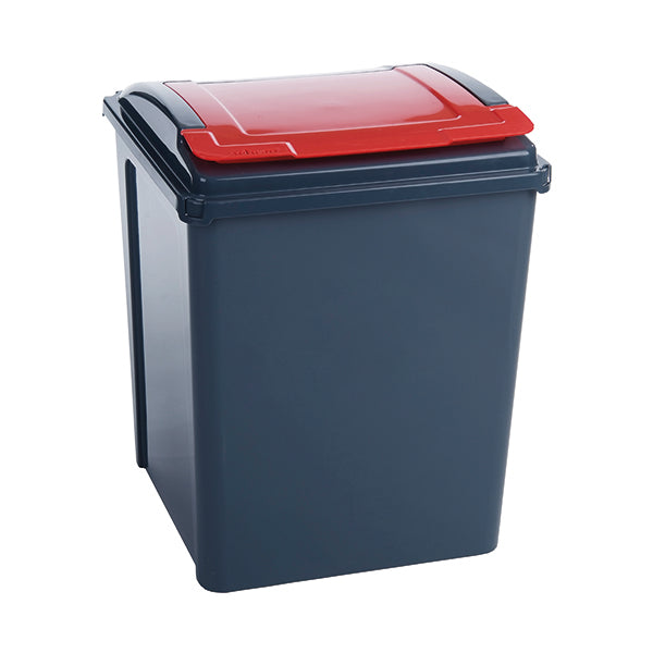 VFM Recycling Bin With Lid 50 Litre Red 384289