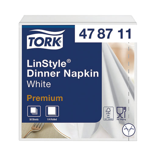 Tork LinStyle Dinner Napkins 4 Fold White (Pack of 50) 478711