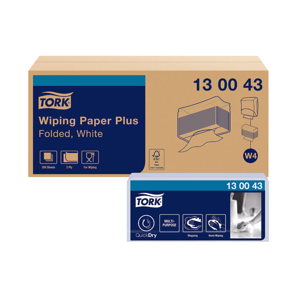 Tork W4 Wiping Paper Plus White 2-Ply 200 Sheets (Pack of 5) 130043