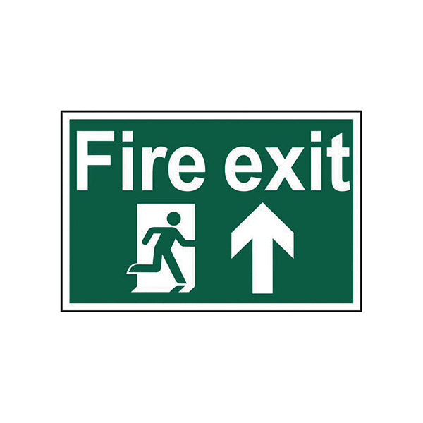 Spectrum Industrial Fire Exit RM Arrow Up S/A PVC Sign 300x200mm 1505