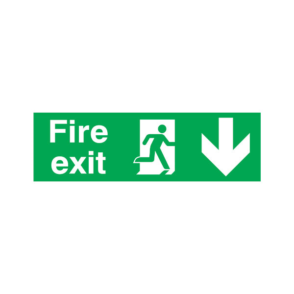 Safety Sign Fire Exit Running Man Arrow Down 150x450mm PVC FX04211R