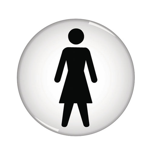 Domed Sign Women Symbol 60mm (Self-Adhesive Backing, Black Figure on White Background) RDS1