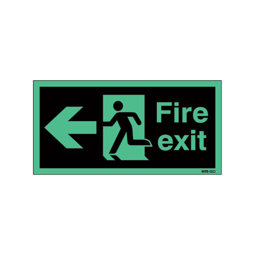 Safety Sign Niteglo Fire Exit Running Man Arrow Left 150x450mm Self-Adhesive NG27A/S