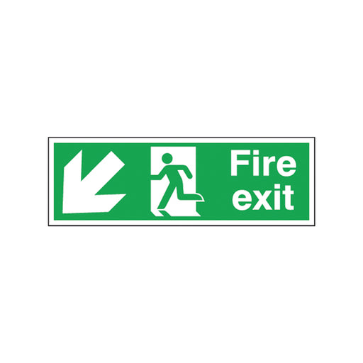 Safety Sign Fire Exit Running Man Arrow Down/Left 150x450mm Self-Adhesive E97SS