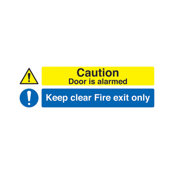 Safety Sign 150x450mm Caution Door is Alarmed Keep Clear Fire Exit Only Self-Adhesive SR72031