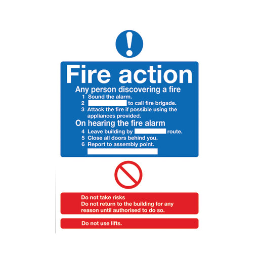 Safety Sign Fire Action Words A4 PVC FR03550R