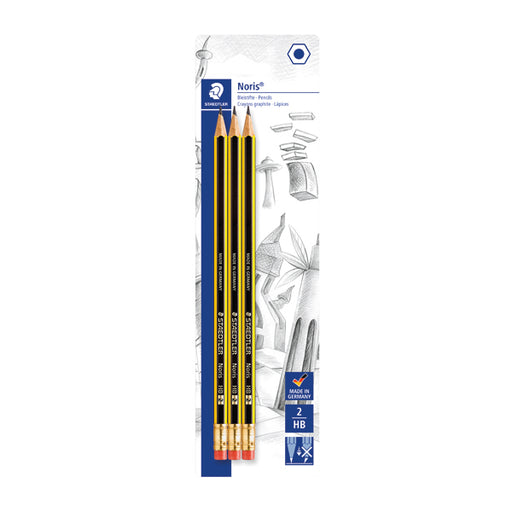 Noris Blister Card of 3 Eraser Tip Pencils (Pack of 30) 122-2BK3DA