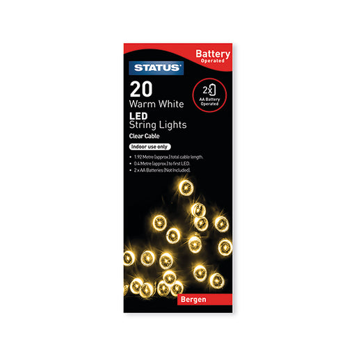 Bergen 20 LED String Lights Battery Operated Indoor Use On Off Function Warm White BERGEN20BWW12