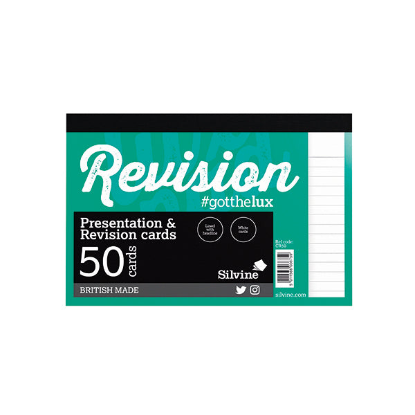 Silvine Revision Card Notepad 50 Card White (Pack of 20) CR50