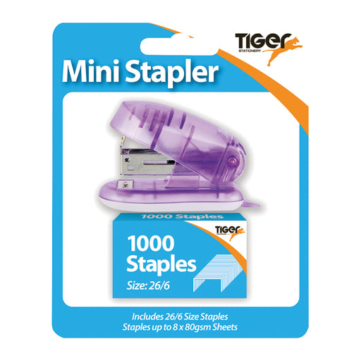 Tiger Mini 26/6 Stapler including 1000 Staples (Pack of 6) 301506