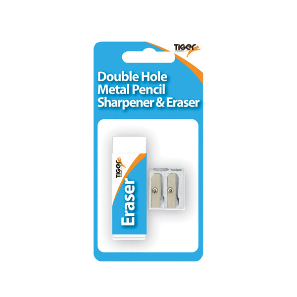 Tiger Eraser And Metal Double Hole Sharpener Set (Pack of 12) 302023