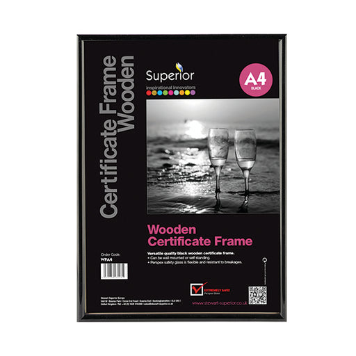 Stewart Superior Wooden Certificate Frame A4 Black WPA4