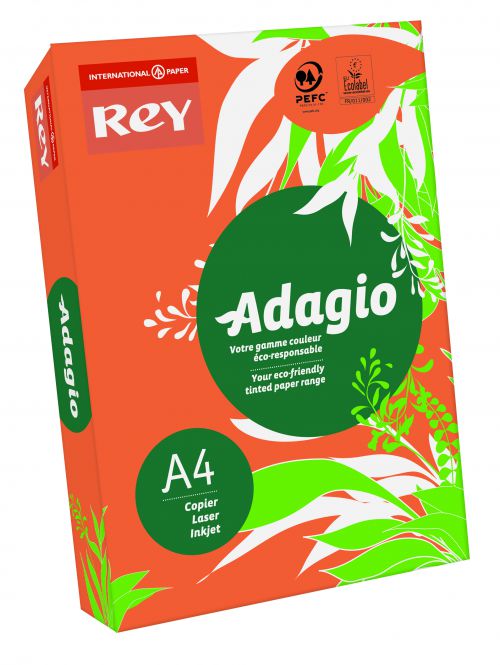 Best Value Rey Adagio A4 Paper 80gsm Deep Orange RM500