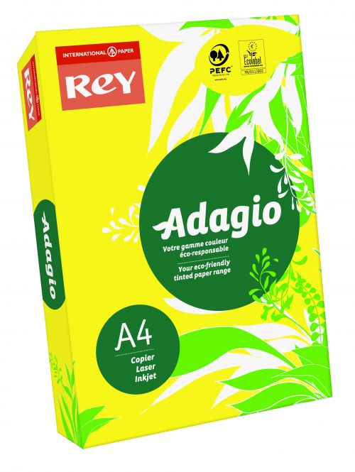 Best Value Rey Adagio A4 Paper 80gsm Deep Yellow RM500