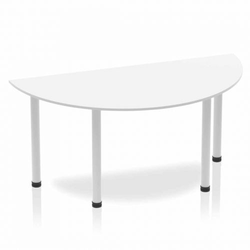 Dynamic Impulse 1600mm Semi Circle Table White Top Silver Post Leg BF00177