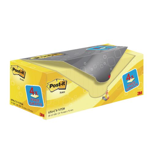 Best Value Post-It Canary Yellow 76x76mm Value Pack 654CY-VP20 PK20