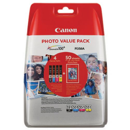 Best Value Canon 6508B005 CLI551 CMYK Photo Ink 4x7ml Multipack