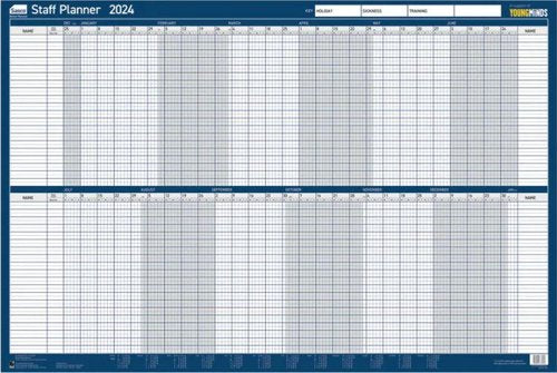 Sasco Staff Year Wall Planner 2024 Unmounted W915 x H610mm - 2410229